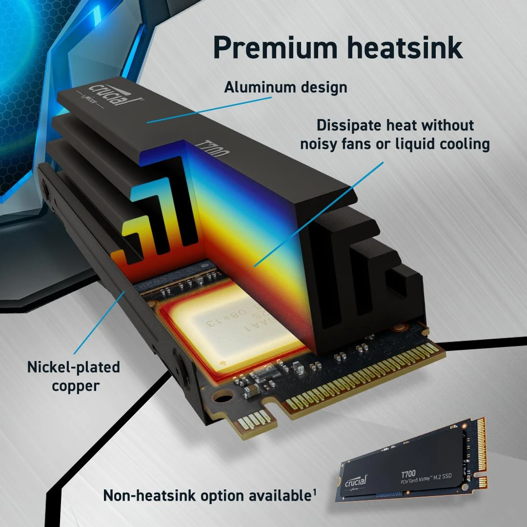 Crucial T700 4To PCIe 5.0 NVMe M.2 SSD avec dissipateur