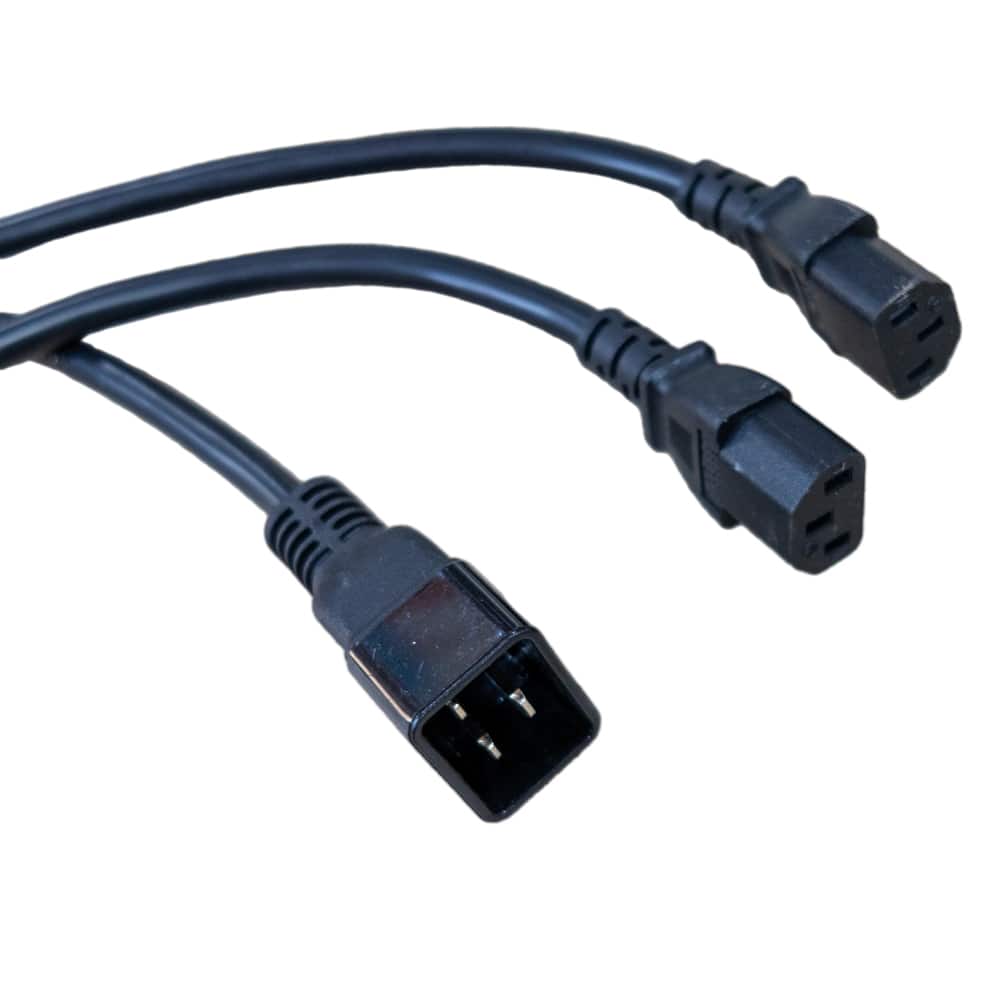 Power Extension Cable C20 Male Plug to IEC Y SPLIT 2 x 0.5m C13 Female legs 2m — Photo 1 of 5