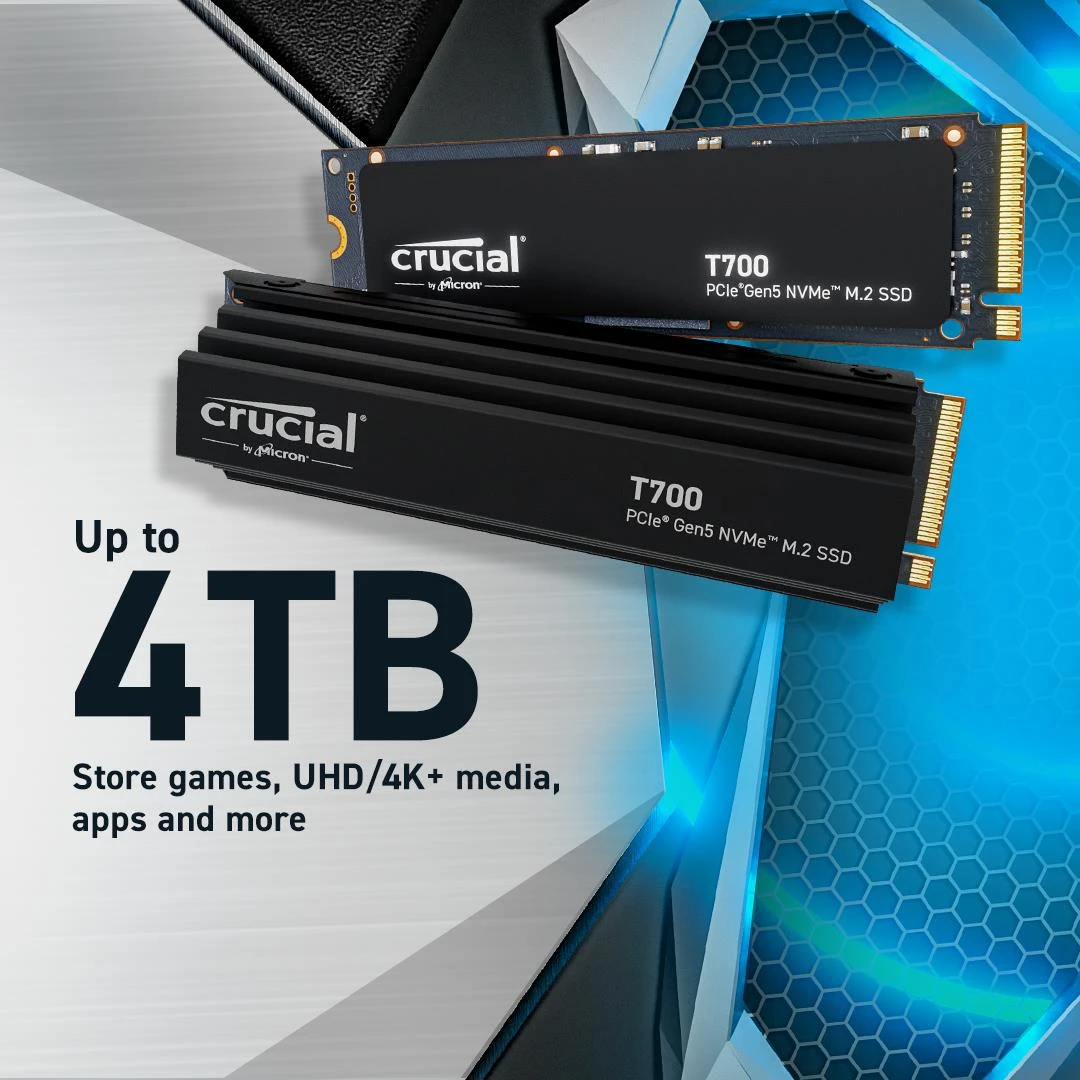 Crucial T700 4To PCIe 5.0 NVMe M.2 SSD avec dissipateur
