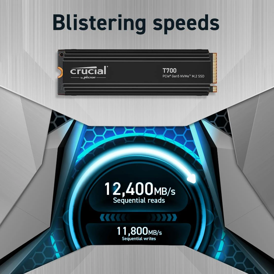 Crucial T700 4To PCIe 5.0 NVMe M.2 SSD avec dissipateur