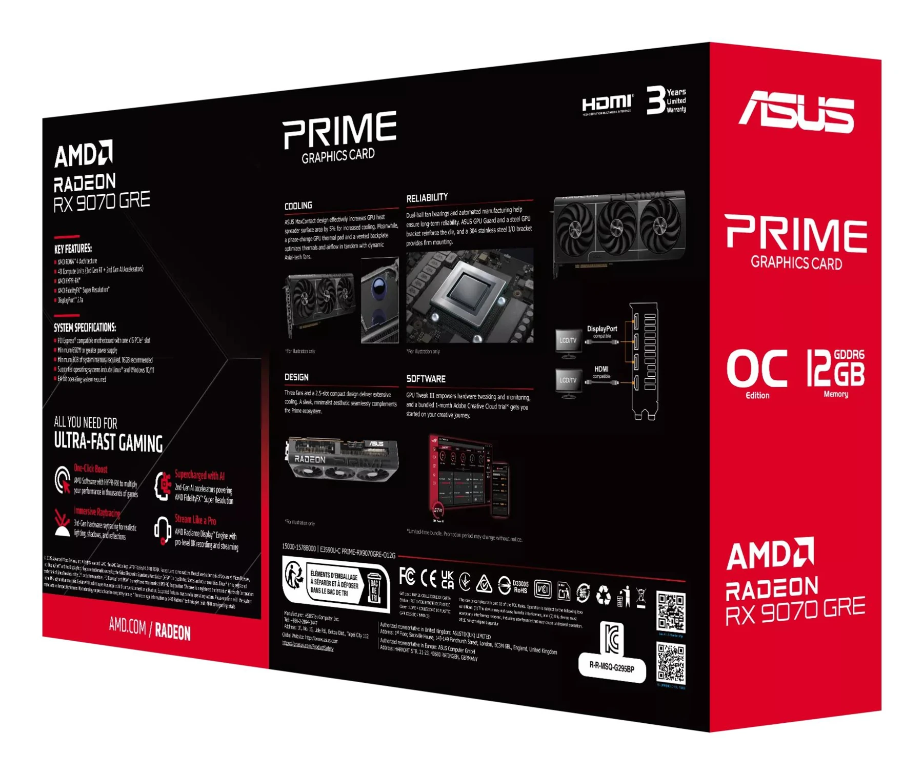 ASUS Prime Radeon RX 9070 GRE OC Edition 12GB GDDR6 Graphics Card