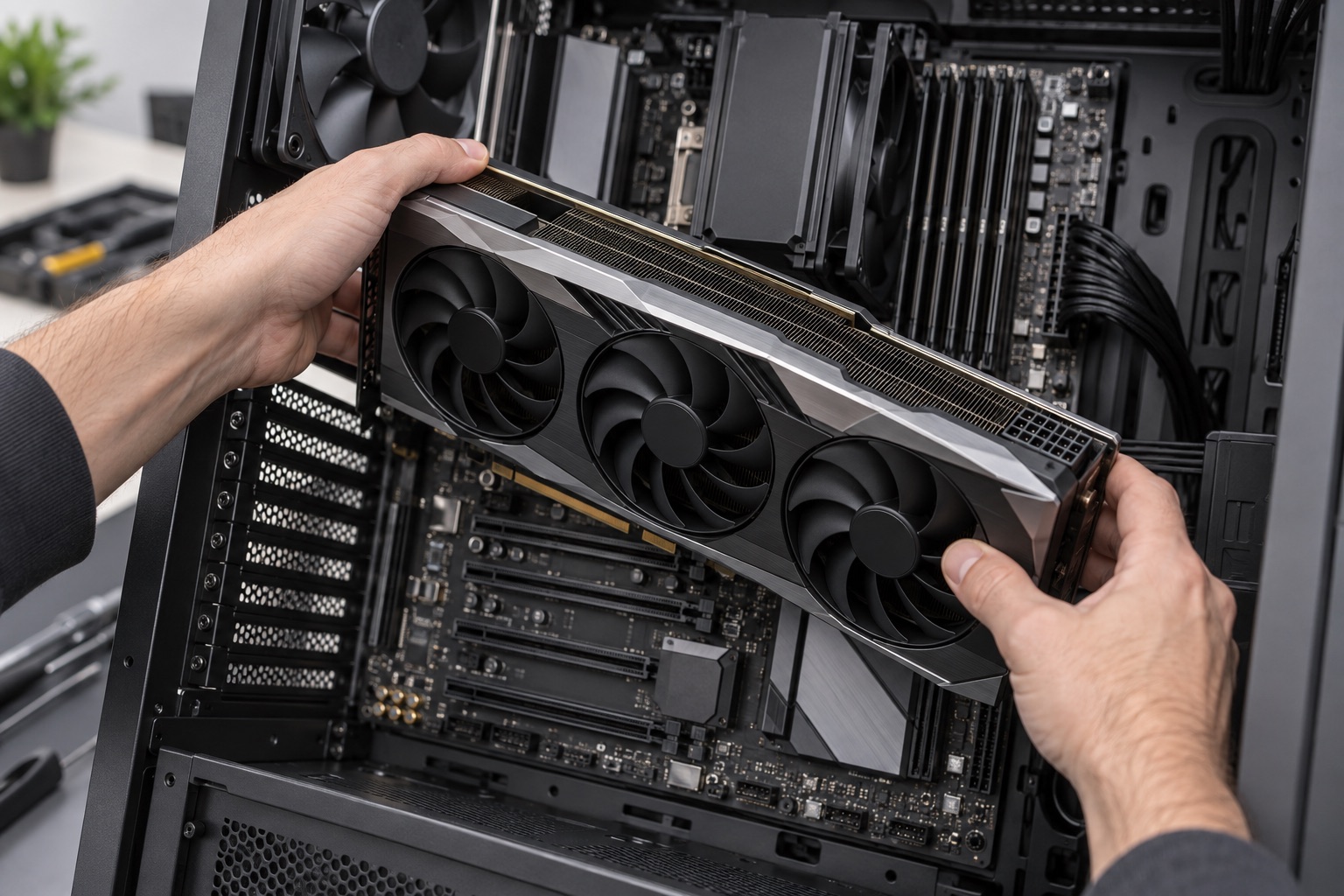 Installing the motherboard and CPU in an AI workstation build