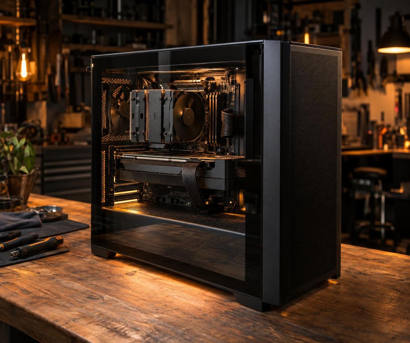 Fully assembled matte black AI workstation PC