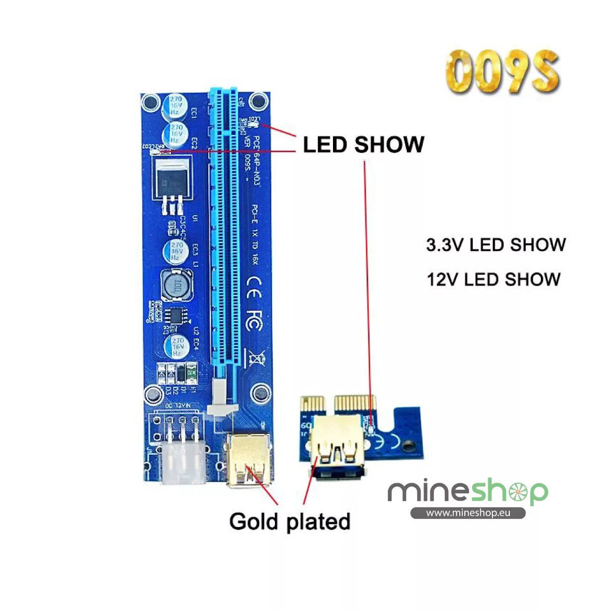 PCI-E 1x uz 16x barošanas USB